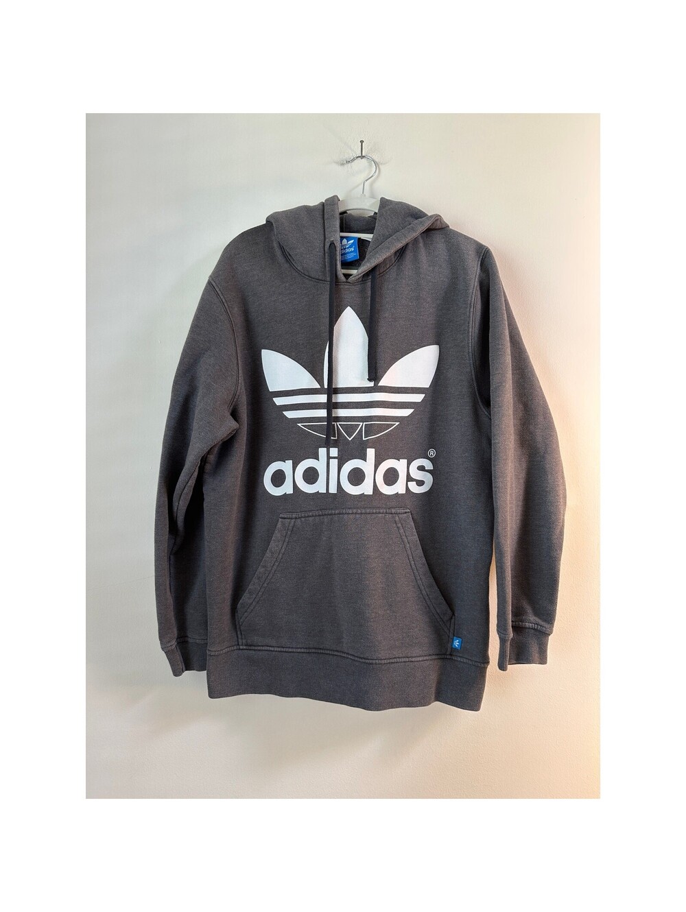 Adidas Originals Trefoil Hoodie Men's Large Gray White Big Logo Pullover
